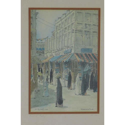 195 - Abdul Wahab Al Koheji (b.1945), coloured print, framed under glass, 23 x 34cm