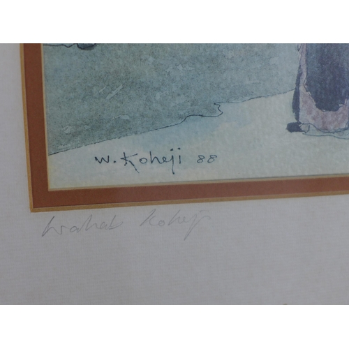 195 - Abdul Wahab Al Koheji (b.1945), coloured print, framed under glass, 23 x 34cm