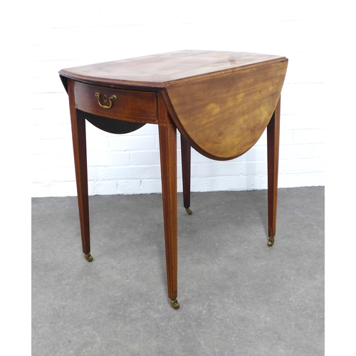 204 - Edwardian mahogany and inlaid Pembroke table on tapering legs with brass castors, 108 x 75 x 74cm.