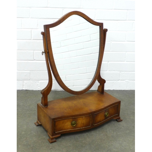 205 - Mahogany dressing table mirror with shield shaped plate, the serpentine base with two short drawers,... 