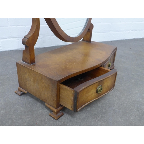 205 - Mahogany dressing table mirror with shield shaped plate, the serpentine base with two short drawers,... 