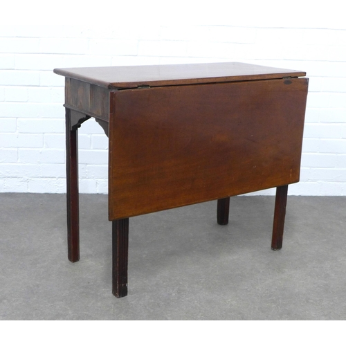 208 - Mahogany bedroom table with a drop leaf to one side on reeded square legs, 83 x 72cm.