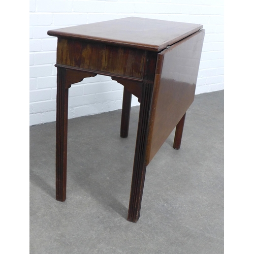 208 - Mahogany bedroom table with a drop leaf to one side on reeded square legs, 83 x 72cm.