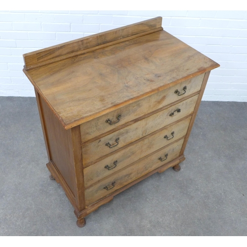 209 - Early 20th century chest with four graduating long drawers, on short cabriole legs, 92 x 102 x 44cm.