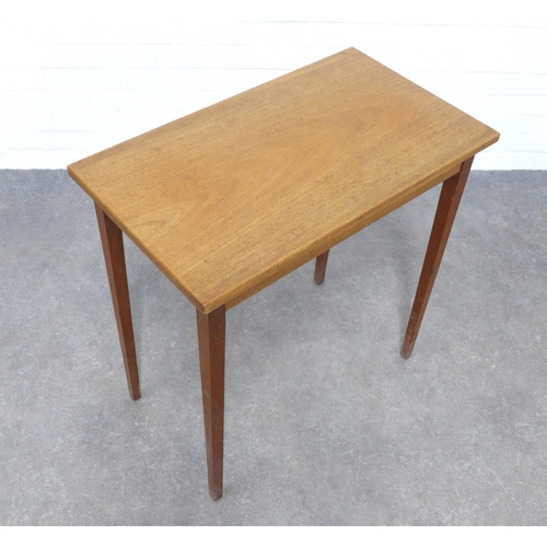 212 - Mid Century teak side table, the rectangular top on tapering legs, 71 x 72 x 41cm.