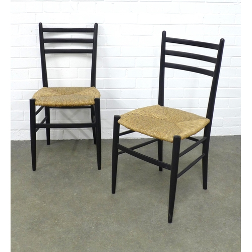 215 - Pair of Italian ebonised side chairs with rush seats, for ROOKSMOOR 42 x 86 x 40cm. (2)