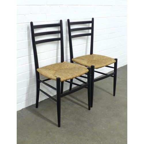 215 - Pair of Italian ebonised side chairs with rush seats, for ROOKSMOOR 42 x 86 x 40cm. (2)