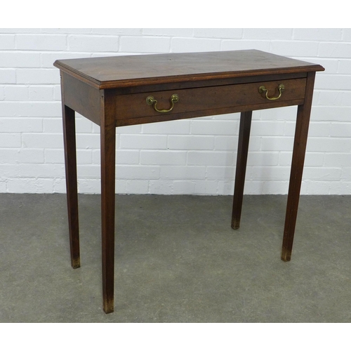 218 - Georgian mahogany side table, the rectangular top with a frieze drawer with two brass handles, raise... 