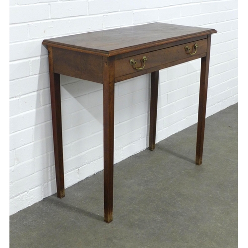 218 - Georgian mahogany side table, the rectangular top with a frieze drawer with two brass handles, raise... 