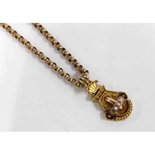 22 - Victorian Etruscan seed pearl pendant on a 9ct gold necklace