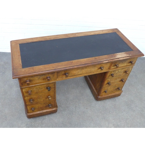 222 - 19th century walnut pedestal desk, rectangular top with inset skiver over an arrangement of nine dra... 