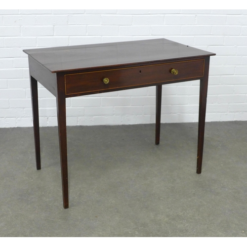 224 - 19th century mahogany side table, the rectangular top with a frieze drawer with satin beading, raise... 