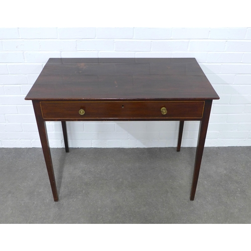 224 - 19th century mahogany side table, the rectangular top with a frieze drawer with satin beading, raise... 