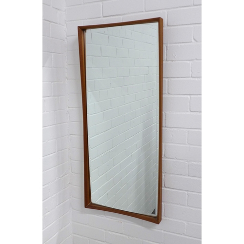 229 - Mid Century rectangular teak wall mirror, 43 x 96cm.