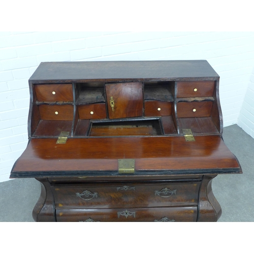 231 - 19th century Dutch style walnut bombe commode, the top with an inlaid fall front which opens to reve... 