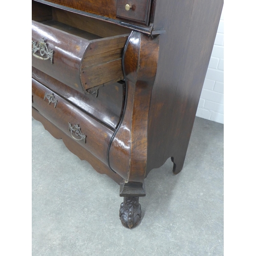 231 - 19th century Dutch style walnut bombe commode, the top with an inlaid fall front which opens to reve... 