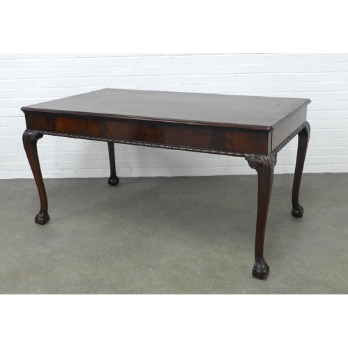 234 - Mahogany library table, rectangular top with moulded edge and a drawer to each side, gadrooned friez... 