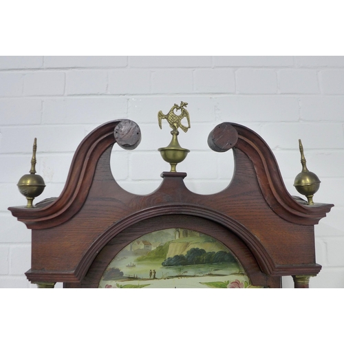 235 - Dawson of Haddington mahogany grandfather clock, with a swan neck pediment and brass finials over a ... 