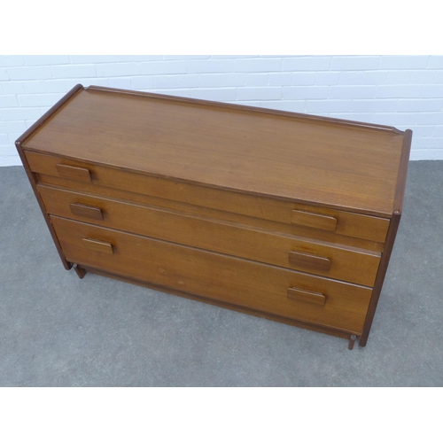 239 - White & Newton teak chest with three graduating long drawers, 127 x 75 x 42cm.