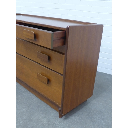 239 - White & Newton teak chest with three graduating long drawers, 127 x 75 x 42cm.