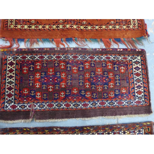 252 - Three Turkoman Yomat torba, 101 x 41cm.