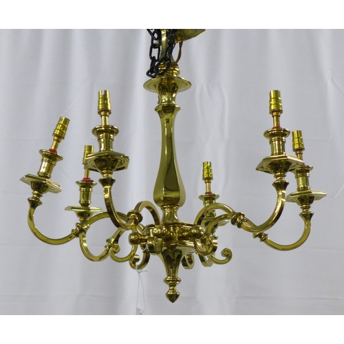 256 - Dutch style brass six branch chandelier, 52 x 62cm.