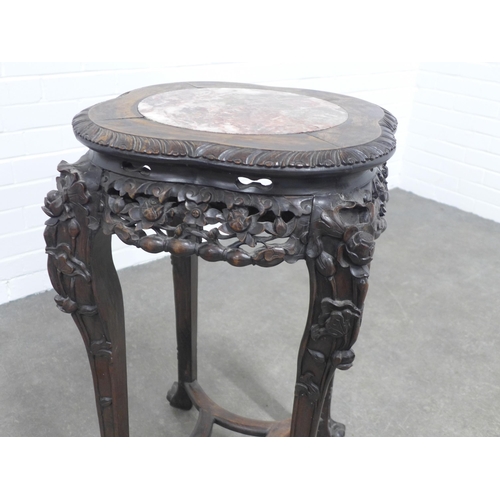 268 - Late Qing Dynasty marble inlaid & hardwood jardinière stand, 54 x 77cm.