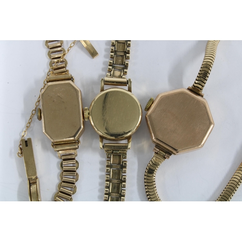 27 - Two vintage  9ct gold bracelet wristwatches, both stamped 9ct and a gold plated wristwatch (3)