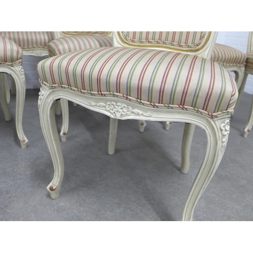 270 - Set of ten chairs Louis XV style cream painted and parcel gilt side chairs, striped upholstery, 51 x... 