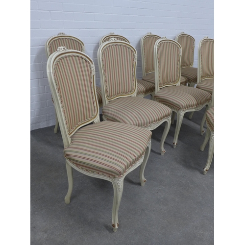 270 - Set of ten chairs Louis XV style cream painted and parcel gilt side chairs, striped upholstery, 51 x... 