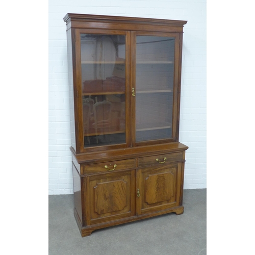 271 - 19th century Maple & Co mahogany bookcase cabinet, cornice top with pair of glazed doors enclosing s... 