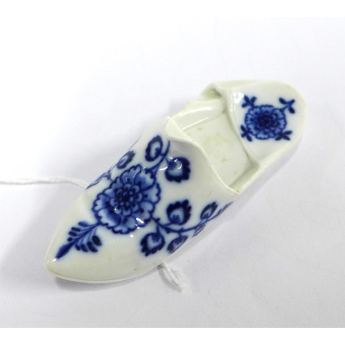 279 - Meissen blue and white miniature porcelain Turkish slipper, blue crossed swords mark, 9cm