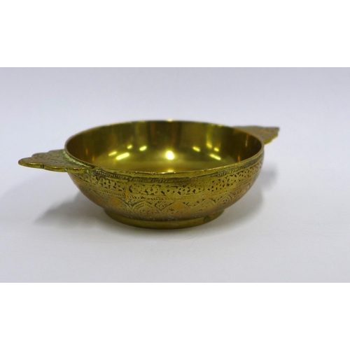 280 - Tiffany & Co brass quaich / porringer, makers mark to underside with numbers 0459, 14cm