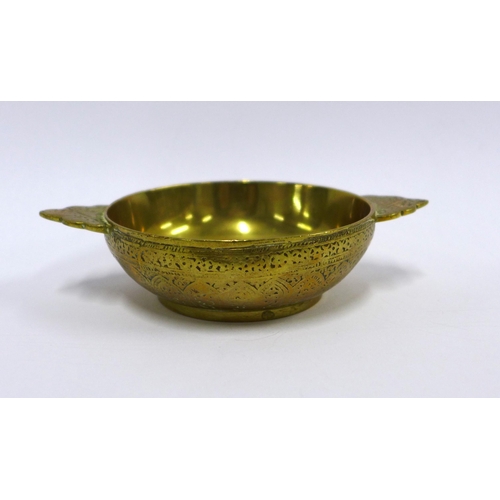 280 - Tiffany & Co brass quaich / porringer, makers mark to underside with numbers 0459, 14cm