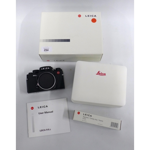 294 - Leica R6.2 camera, black chromium finish, serial number 2238280, manual and makers box.