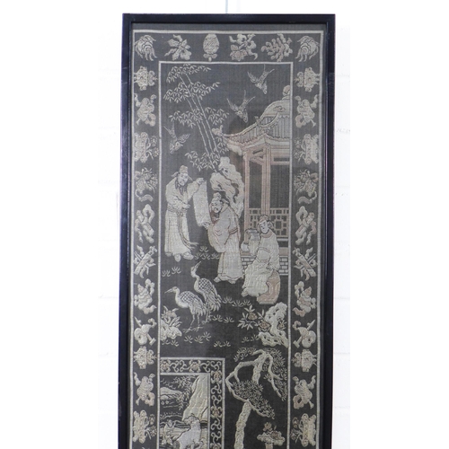 317 - Chinoiserie textile panel, in rectangular glazed frame, 27 x 135cm