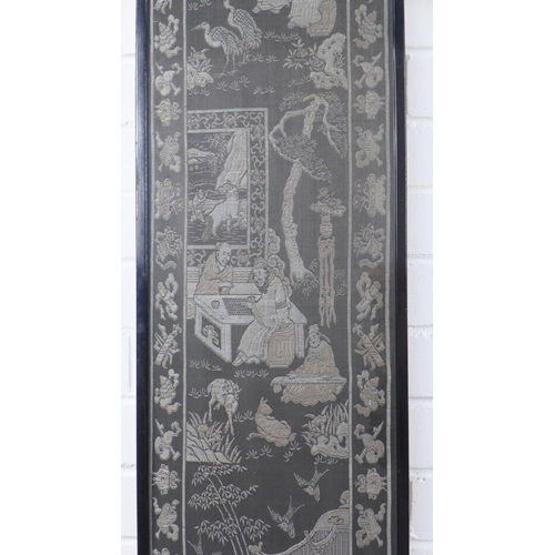 317 - Chinoiserie textile panel, in rectangular glazed frame, 27 x 135cm