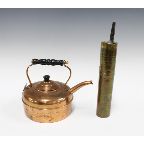 344 - Copper kettle together with a Turkish brass coffee grinder (2)