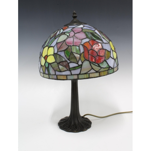 346 - Tiffany style lamp with stained and leaded glass shade, 47cm