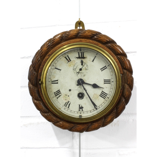 364 - Early 20th century Dent, wall clock, in a circular rope twist case, 23cm