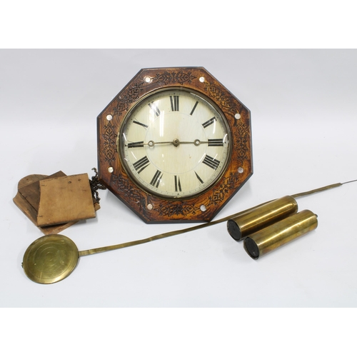 368 - Octagonal wooden wall clock, a/f, 34cm