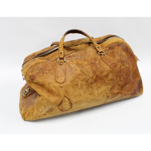 370 - Vintage tan leather weekender luggage bag 55cm