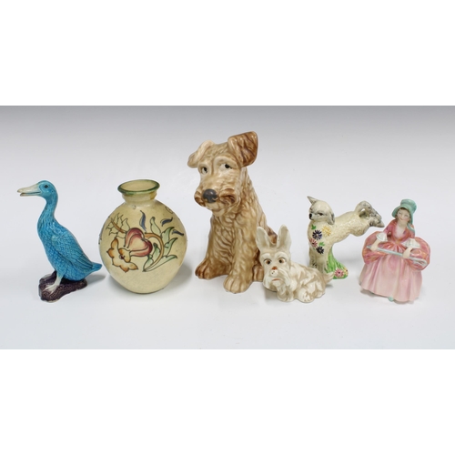 373 - A collection of 20th century pottery to include A Doulton figure, Sylvas dog, etc (6)