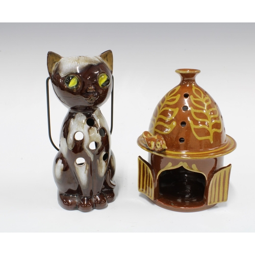 376 - Two novelty pottery night lights, in the form of a cat (2)