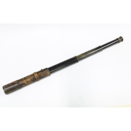 382 - Three draw telescope with leather grip, 79cm extended