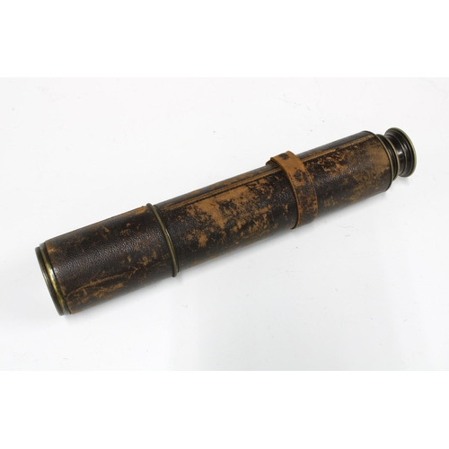 382 - Three draw telescope with leather grip, 79cm extended