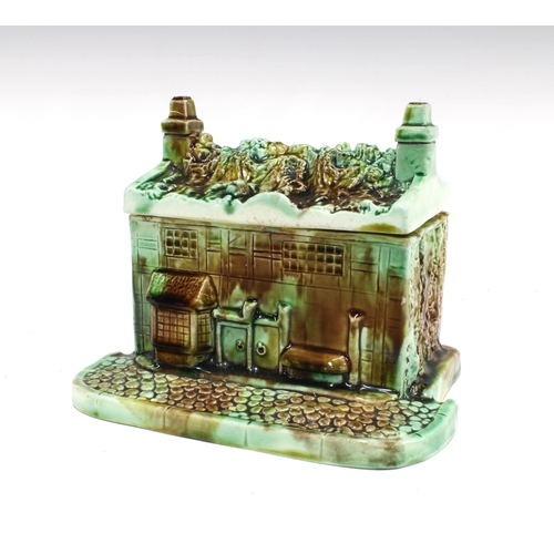 383 - Whieldon type box and cover in the form of a house, 14cm