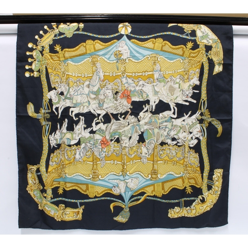 392 - HERMES 'TOURNEZ MANEGE' SILK SCARF.