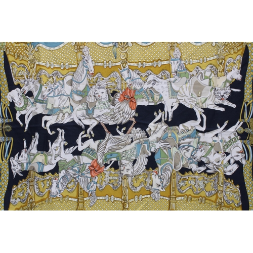 392 - HERMES 'TOURNEZ MANEGE' SILK SCARF.