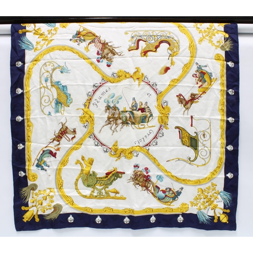 393 - HERMES 'PLUMES ET GRELOTS' SILK SCARF, designed by Julia Abadie